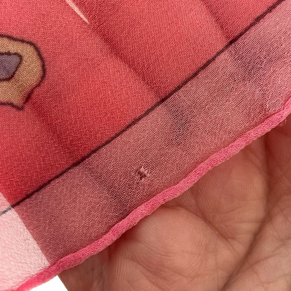 Vintage Sheer Silk Feel Scarf Hot Pink Floral Lightweight